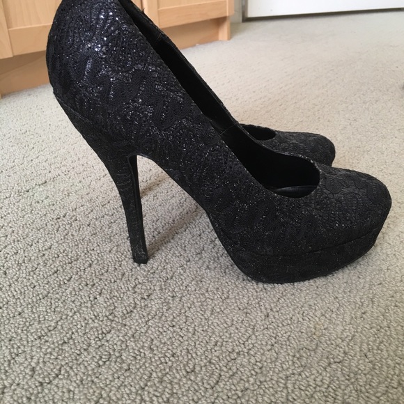 Call it spring glamorous black lace sparkly heels - Picture 3 of 3